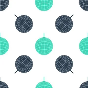Green Disco ball icon isolated seamless pattern on white background. Vector Stock Illustration