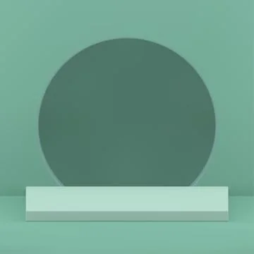 Green display 3d rectangle podium pedestal with circle hole wall background.. Illustrazione stock