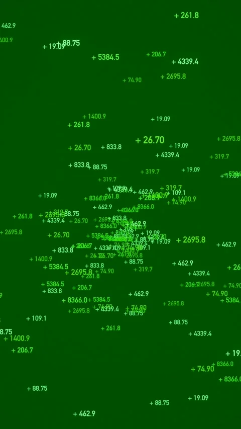 Green display with random floating numbers, data. Stock Footage 319996645