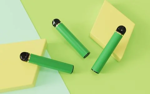 Green disposable electronic cigarette blue green minimalist background Foto stock