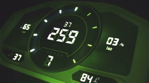 Green distorted digital car interface with speedometer and tachometer Stock Footage 65957133