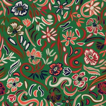 Green Ditsy Floral seamless pattern design Stock Illustration