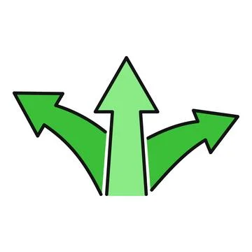 Green diverging arrows showing multiple paths and choices Illustrazione stock