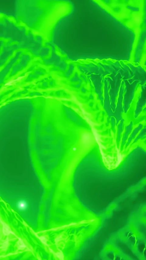 Green DNA structure shown in bright light in a laboratory setting Stock Footage 333567129