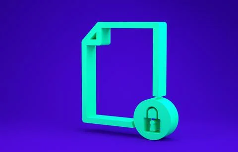 Green Document and lock icon isolated on blue background. File format and pad Stock Illustration