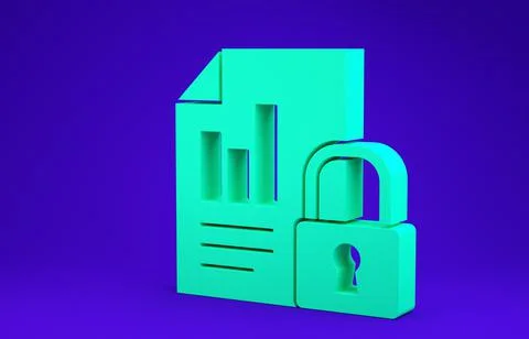 Green Document and lock icon isolated on blue background. File format and pad Stock Illustration