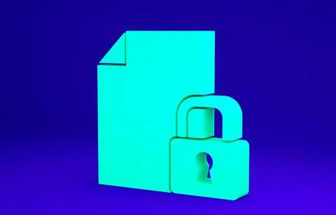 Green Document and lock icon isolated on blue background. File format and pad 스톡 일러스트