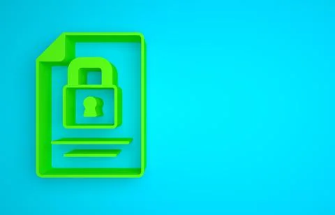 Green Document and lock icon isolated on blue background. File format and Illustrazione stock