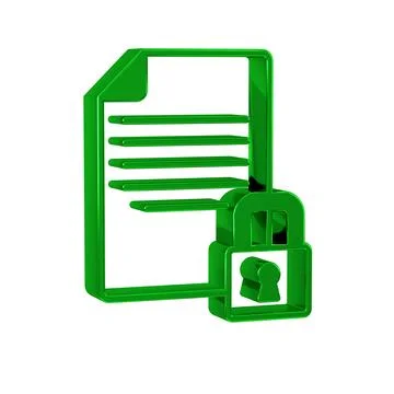 Green Document and lock icon isolated on transparent background. File format and Illustrazione stock