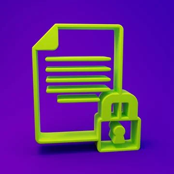 Green Document and lock icon isolated on purple-blue background. File forma.. Illustrazione stock