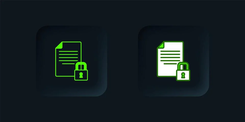 Green Document and lock icon isolated on black background. File format and .. Illustrazione stock