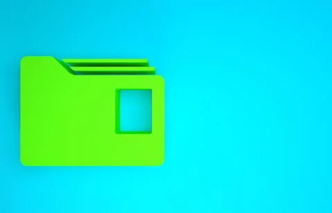 Green Document folder icon isolated on blue background. Accounting binder sym Illustrazione stock