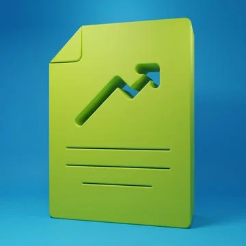 Green Document with graph chart icon isolated on blue background. Report te.. Illustrazione stock