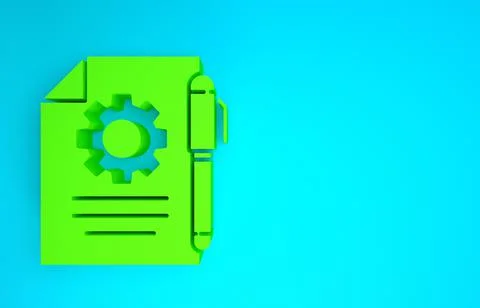Green Document settings with gears icon isolated on blue background. Software Stock Illustration