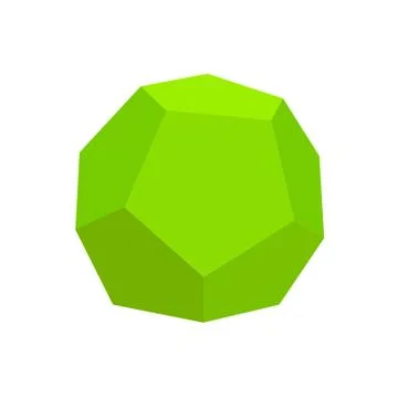 Green dodecahedron basic simple 3d shapes isolated on white background, geome Stock-Illustration