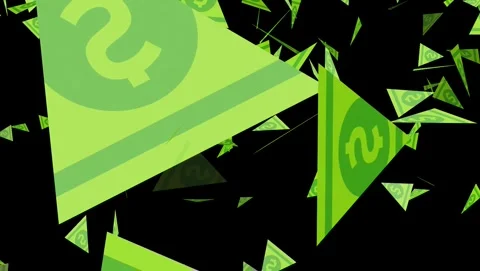 Green dollar bill triangles falling against black background Stock Footage 317564367