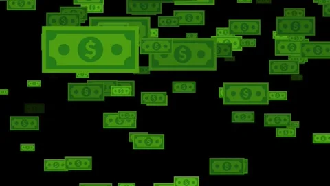 Green dollar bills falling against black background Video stock 317564356
