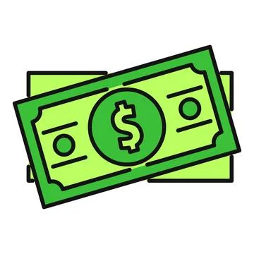 Green dollar bills flat design money finance icon Stock Illustration