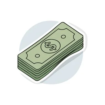 (Green Dollar Bills Stack. Vivid graphic of American banknotes. Symbolizes .. Stock Illustration