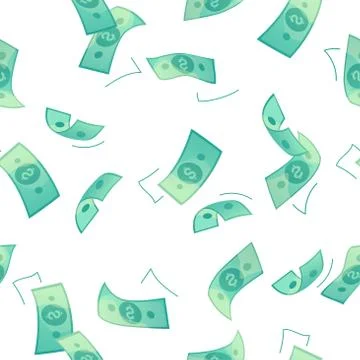 Green dollar pattern seamless on white background. Money rain Template for Stock Illustration