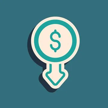 Green Dollar rate decrease icon isolated on green background. Cost reduction 库存插图