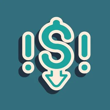 Green Dollar rate decrease icon isolated on green background. Cost reduction Illustrazione stock