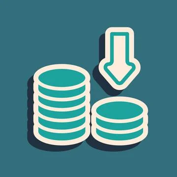 Green Dollar rate decrease icon isolated on green background. Cost reduction. 库存插图