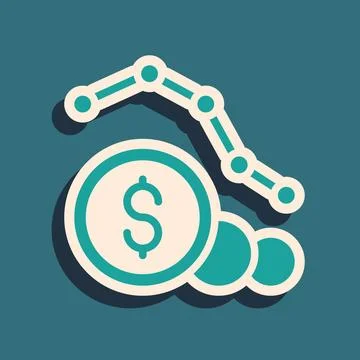 Green Dollar rate decrease icon isolated on green background. Cost reduction 库存插图