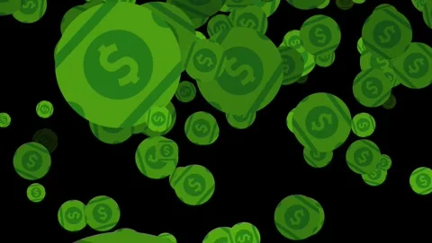 Green Dollar Sign Circles Floating on Black Background Video stock 317564369
