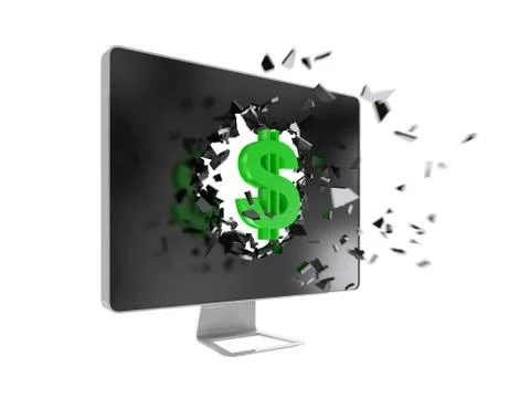 Green dollar sign destroy computer screen. Stock Illustration