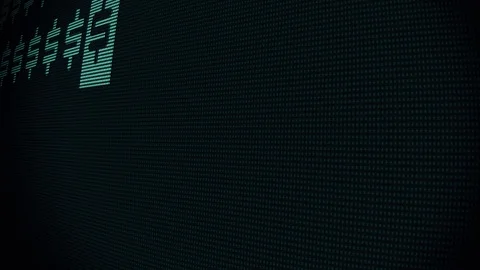 Green dollar sign fast typing on old curved led lcd display animation background Stock Footage 83625288