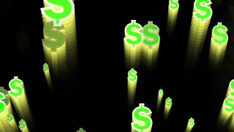 Green dollar signs falling and spinning in glowing yellow light on a dark b.. Stock Footage 340538386