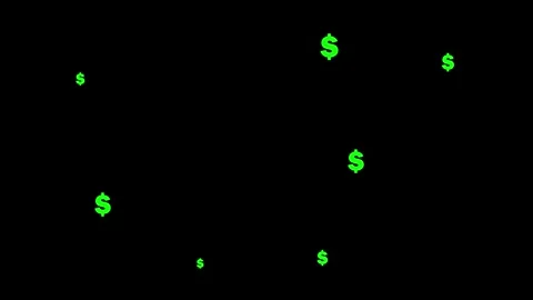 Green dollar signs falling down against a black background symbolizing weal.. Stock Footage 340538322
