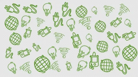 Green doodle icons float against transparent background Video stock 336327487