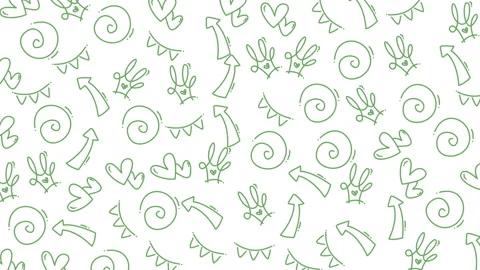 Green doodle pattern with hearts swirls arrows and leaves for background desi Stock Footage 321640188