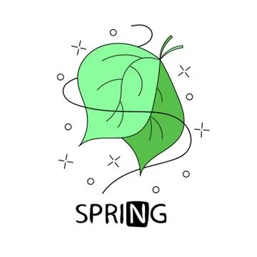 Green doodle typography poster with leaf. Cartoon cute card on natural theme Stock Illustration