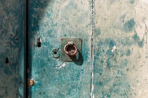 Green door with knocker Stock Photos