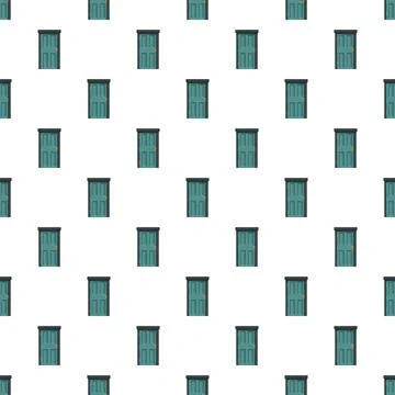 Green doors seamless pattern on white background Stock Illustration