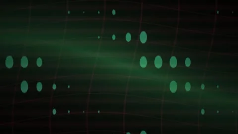 Green Dots Moving on a Dark Digital Grid Background for Tech Visuals Stock Footage 343712275