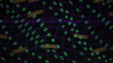 Green Dots Moving Dynamically on a Purple Grid Abstract Background Stock Footage 343712381