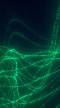 Green dotted light waves flowing across a dark background, forming abstract.. Stock Illustration