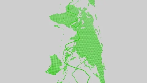 Green dotted map of Asia, Australia, and parts of Europe and Africa with graph Video stock 296624178