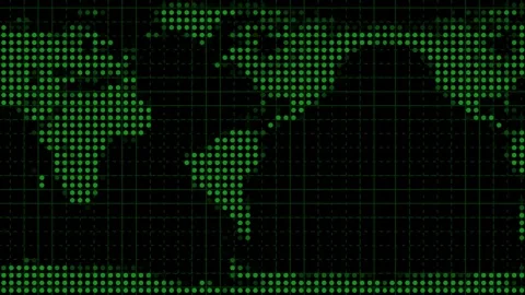 Green Dotted World Map on Black Grid Background globe earth Stock Footage 330476132