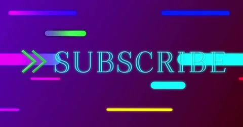 Green double chevron sliding SUBSCRIBE pulsing neon bars glowing on dark Stock Illustration