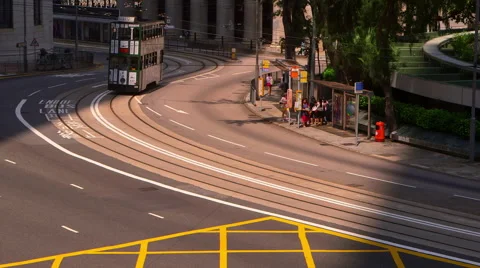 GREEN DOUBLE DECKER TRAM HILL CENTRAL HONG KONG Stock Footage 67020020