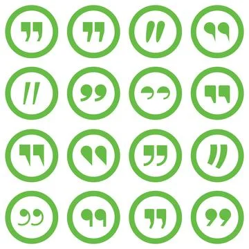 Green double quotation marks circular button icons collection set isolated Stockillustratie