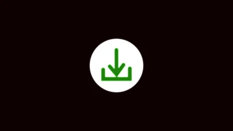 Green download icon inside animated white circle on dark background, arrow .. Stock Footage 321861197