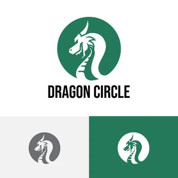 Green Dragon Circle Negative Space Logo Style Stock Illustration
