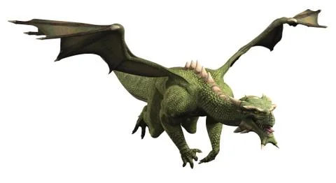 Green Dragon in Flight Stock Illustration