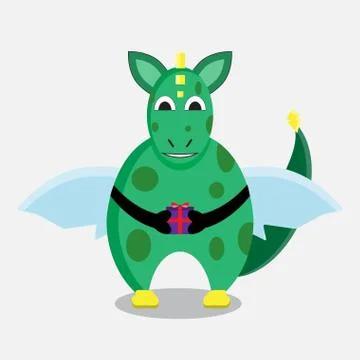 Green dragon with a gift Stock Illustration